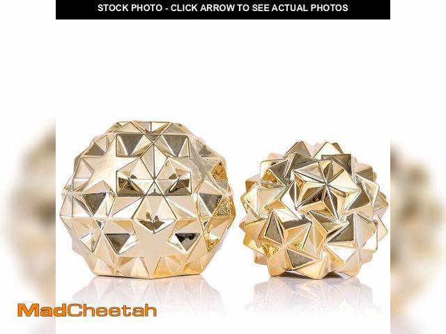 Lot 74-14209156 - Gold Knot Orbs Ceramic 2PC Decorative Spheres Set - Modern Geometric Balls Centerpieces, Gold Balls ...