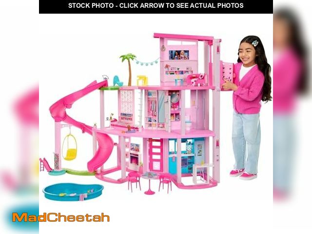 Lot 74-12671034 - Barbie Dreamhouse, Pool Party Doll House with 75+ Pieces and 3-Story Slide, House Playset, Pet Eleva...