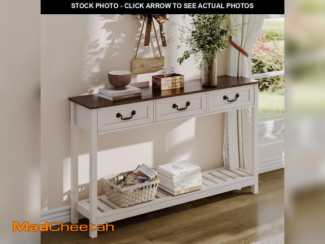 Lot 74-12512719 - ChooChoo Farmhouse Console Table with 3 Drawers, Rustic Entryway Table, Narrow Long Sofa Table for L...