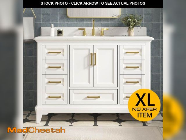 Lot 74-12900693 - DELUXE DL LIVING Palace 49 in. Single Sink Freestanding White Bath Vanity with White Quartz Top and ...