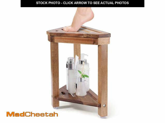 Lot 74-12601132 - Boulphia Shower Foot Rest 14in, Acacia Wood Shower Stool for Shaving Legs, Waterproof Corner Shower ...