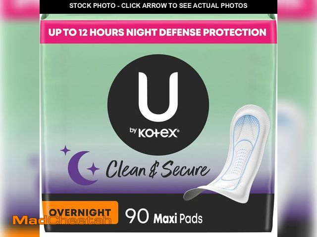 Lot 74-14067693 - U by Kotex Clean &amp; Secure Overnight Maxi Pads, 90 Count (3 Packs of 30) (Packaging May Vary) - U...