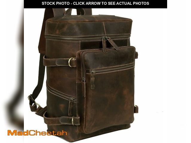 Lot 74-14599652 - HLC Leather Backpack Genuine Laptop Rucksack For Men Women Genuine Large Capacity Business Retro Tra...