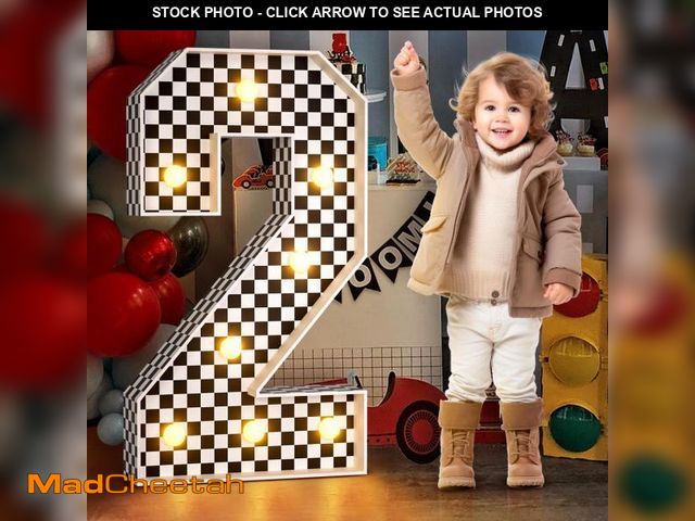 Lot 74-12216917 - imprsv Marquee Numbers Racing 2nd-Birthday Decorations: 3ft Large Light Up Number 2 Two Fast Birthda...
