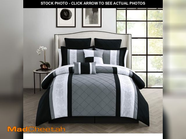 Lot 74-12555684 - Chic Home 8-Piece Embroidery Comforter Set, Queen, Livingston Black - UNUSED