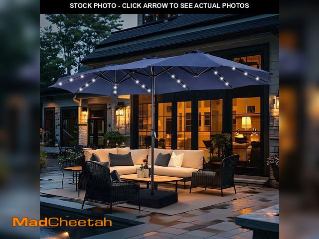 Lot 74-14352311 - (MISSING BASE) SUMMIT LIVING 15ft Double-Sided Solar Patio Umbrella with Base Large Outdoor Umbrella...