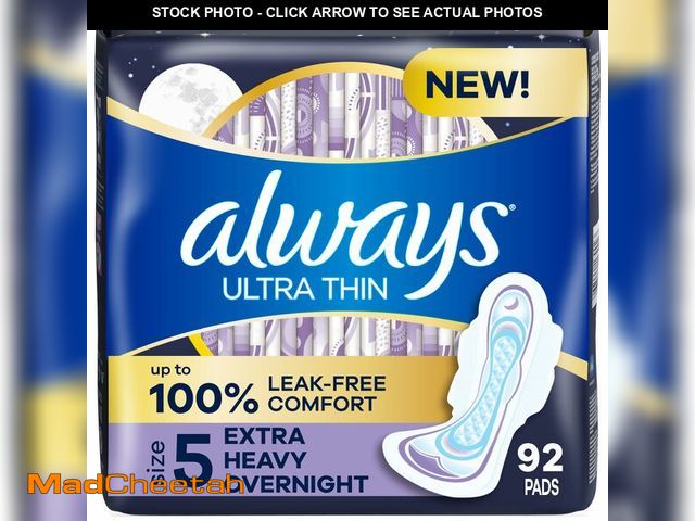Lot 74-12432575 - Always Ultra Thin Overnight Pads, Size 5, Extra Heavy Overnight, Unscented, 92 Count (2 Packs of 46)...