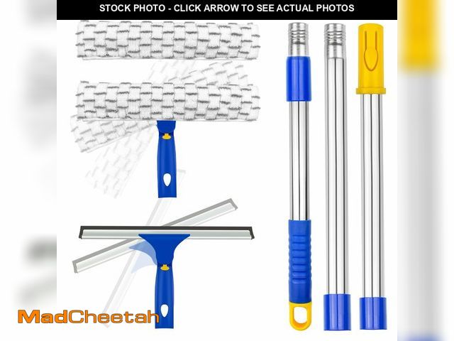 Lot 74-14268604 - ITTAHO Window Squeegee with Extension Pole, Separate 12" Squeegee &amp; 11" Microfiber Scrubber Head...