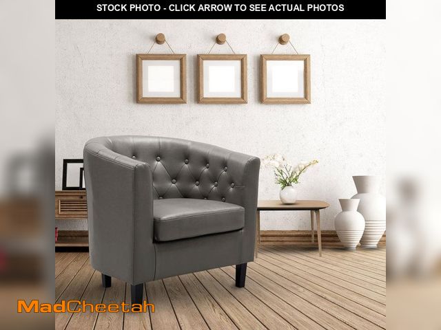 Lot 74-12638809 - MAYKOOSH 29.5 in. Rolled Arm Faux Leather Curved Button-Tufted Sofa in Gray - UNUSED