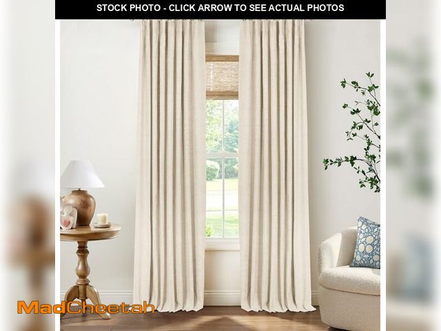Lot 74-14209886 - INOVADAY 100% Blackout Curtains for Bedroom, Cream Black Out Curtains 84 Inch Long, Clip Rings Linen...