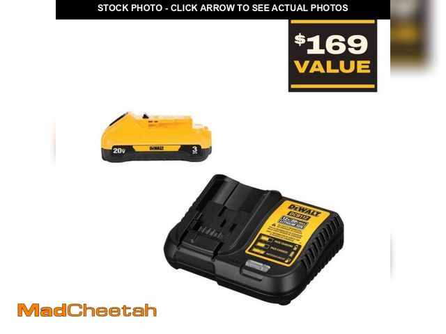 Lot 74-12172615 - DEWALT 20V MAX Compact Lithium-Ion 3.0Ah Battery Pack with 12V to 20V MAX Charger - UNUSED