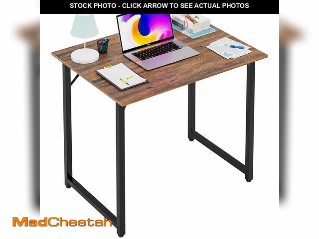 Lot 74-13788324 - PayLessHere | 32 Inch Computer Desk | Brown | Office Desk with Metal Frame, Adjustable Feet | Water-...