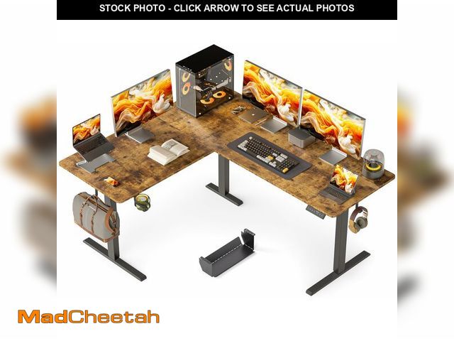 Lot 74-12569095 - WALKINGDESK 63X55 Inches Reversible L Shaped Standing Desk Height Adjustable with Cup Holder, Electr...