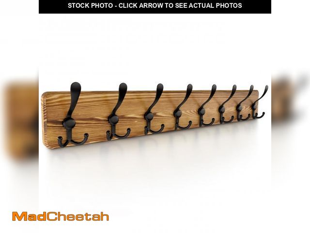 Lot 74-12521313 - SAYONEYES Rustic Coat Rack, 30.7 Inch Long Solid Pine Brown Wood Wall Rack with 8 Heavy Duty Tri Hoo...