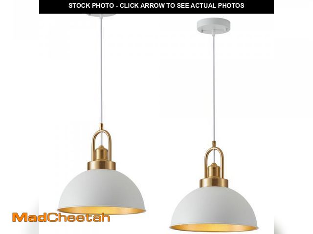 Lot 74-12114450 - Febeleven Farmhouse 11.81" White Pendant Light with Gold Finish, Industrial Metal Hanging Lighting F...