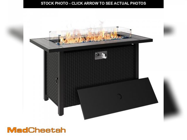 Lot 74-12207541 - Walsunny 45 inch Outdoor Propane Fire Pit 50,000 BTU Gas Fire Pit Table with Lid, Glass Wind Guard, ...