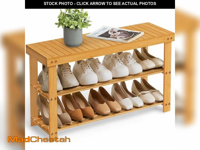 Lot 74-12664663 - SONGMICS Shoe Rack Bench, 3-Tier Bamboo Shoe Storage Organizer, Entryway Bench, Holds Up to 286 lb, ...