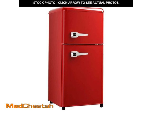 Lot 74-14113639 - JEREMY CASS 3.5 cu. ft. Retro Mini Refrigerator in Red with Top Freezer, 7-Temp Levels, 2-Removable ...