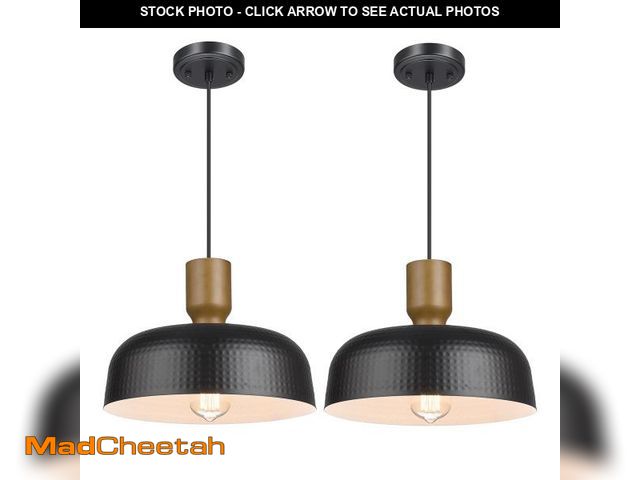Lot 74-12305376 - Darkaway Industrial Pendant Light Fixtures Ceiling Hanging with Hammered Metal Shade, Black Pendant ...