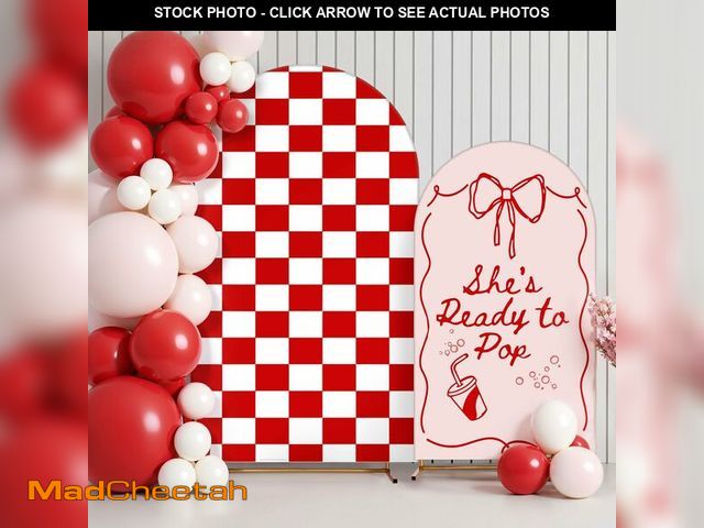 Lot 74-13545942 - Mindsoft 2 Pcs Ready to Pop Arch Backdrop Cover 6ft and 7.2ft Red and White Checkered Spandex Stand ...