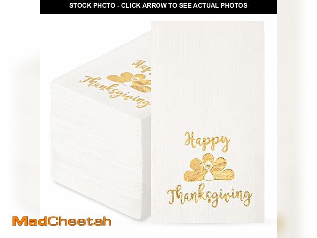 Lot 74-12979639 - WDF 100 Pack Thanksgiving Napkins Paper - 3ply Fall Paper Napkins With Golden Turkey-15.8 x 13 Inche...