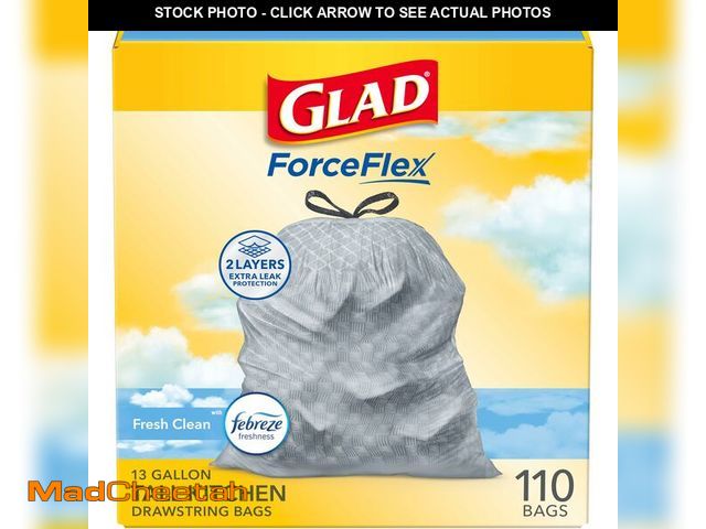 Lot 74-13950127 - Glad Tall Kitchen Drawstring Trash Bags - Odorshield 13 Gallon White Trash Bag, Febreze Fresh Clean,...