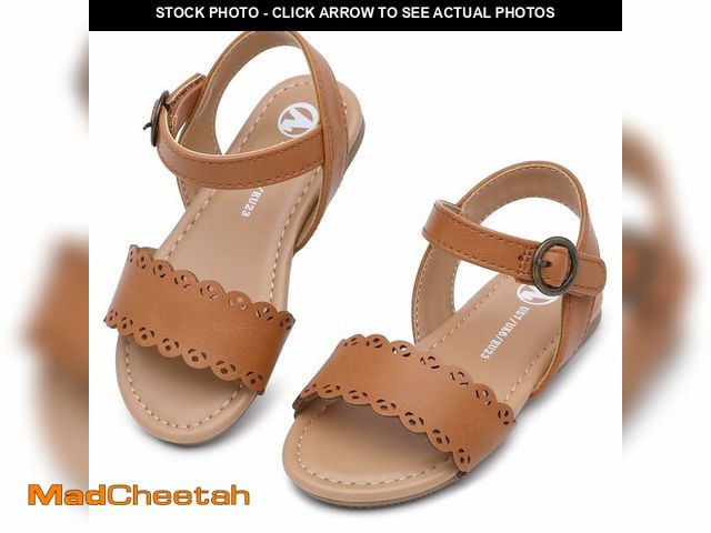 Lot 74-14267035 - festooning Toddler Girls Sandals with Ankle Strap - Open Toe Casual Summer Beach Shoes Brown Size 10...