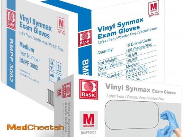 Lot 74-12510286 - Jointown Basic Medical Synmax Vinyl Exam Gloves - Latex-Free &amp; Powder-Free - Medium, BMPF-3002(C...