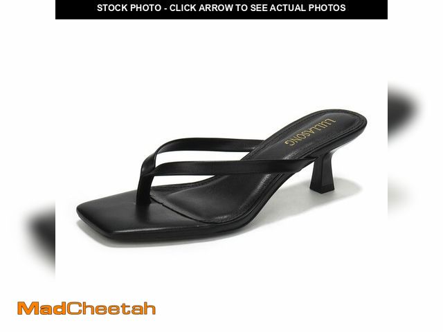 Lot 74-12703165 - LULLASONG Women's Black Kitten Heels Sandals Square Open Toe Flip Flop Heels 1.8-2 Inch Heeled Sanda...
