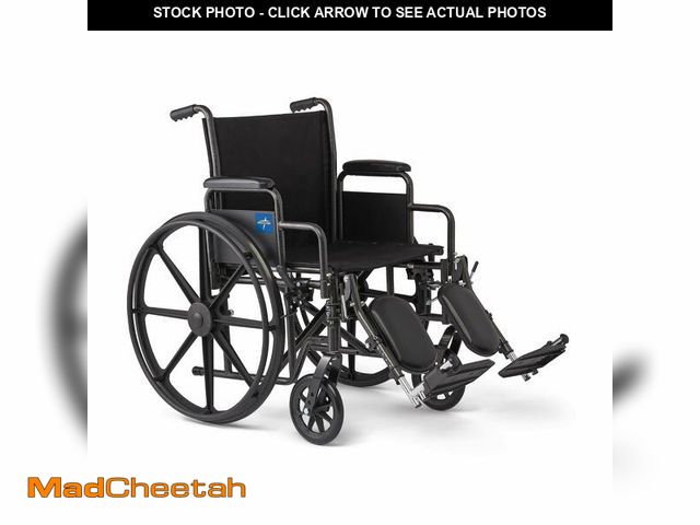 Lot 74-12570823 - Medline Comfortable Folding Wheelchair with Swing-Back, Desk-Length Arms and Elevating Footrests, 16...