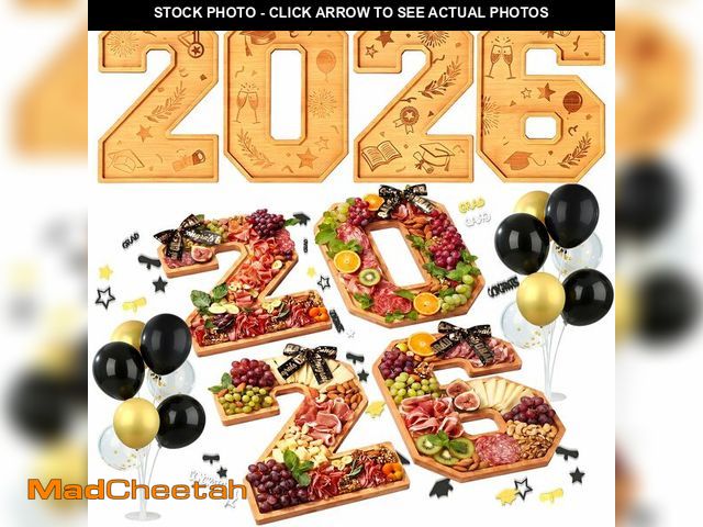 Lot 74-14271596 - Qunclay Graduation Party Supplies 4 Set Wooden Platter 2026 Letter Snack Trays 2 Sets Balloons Table...