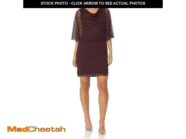 Lot 74-12809351 - J Kara Women's Cowl Neck Capelet Short Cocktail Sequin Beaded Dress, Wine Multi, 16 - UNUSED