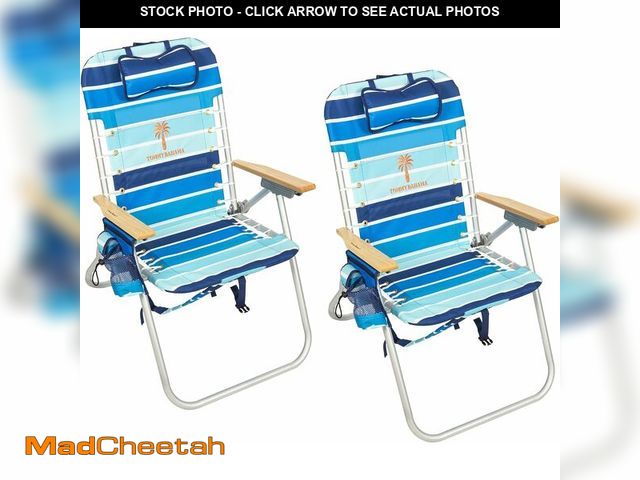 Lot 74-14204694 - Tommy Bahama Hi-Boy 17" Seat Height 4-Position Lace-Up Suspension Folding Backpack Beach Chair, 2-Pa...