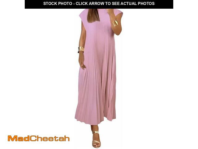 Lot 74-12678553 - GORGLITTER Women's Pleated Church Maxi Dresses Summer Casual Short Sleeve Crew Neck Flowy Loose Long...