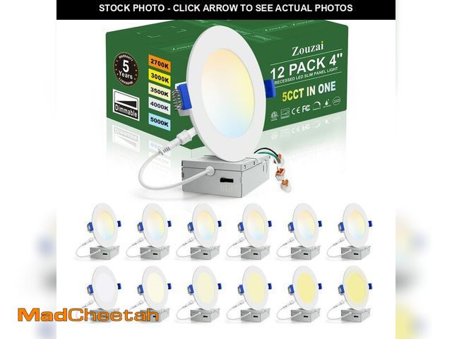 Lot 74-14274771 - zouzai 12 Pack 4 Inch 5CCT Ultra-Thin LED Recessed Ceiling Light with Junction Box, 2700K/3000K/3500...
