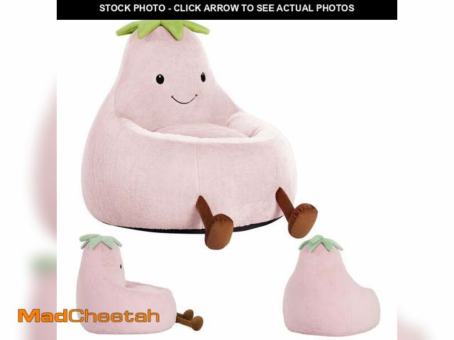 Lot 74-13803733 - edx Bean Bag Chair for Kids, Soft Faux Rabbit Fur Fabric, Removable Washable Cover, Eggplant Lazy Ch...