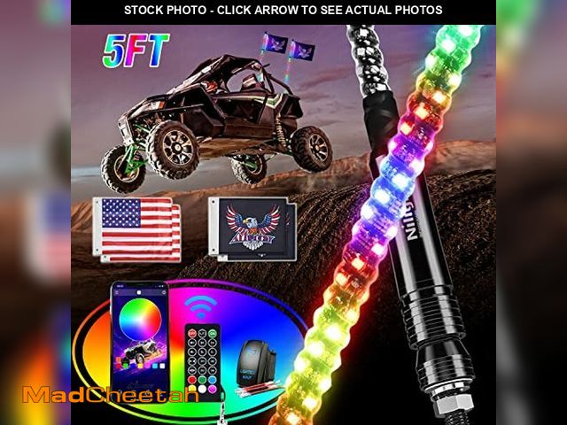 Lot 74-12695811 - Nilight 2PCS 5FT RGB LED Whip Light, Remote App Control w/DIY Chasing Patterns Stop Turn Reverse Lig...