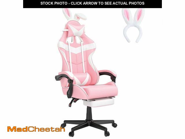 Lot 74-13044694 - SOONTRANS Pink Gaming Chair, Adult Game Gamer with Footrest &amp; Massage Lumbar Pillow , Ergonomic ...