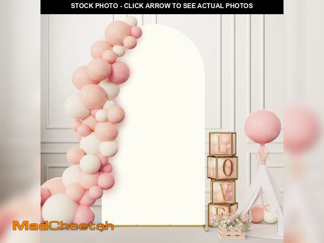 Lot 74-12456532 - Minetom 7.2FT Metal Backdrop Stand with Wedding Arch Cover Spandex for Birthday Party Baby Shower Gr...