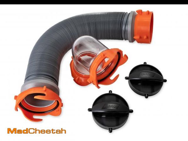 Lot 74-12112577 - Camco 3-Foot Super Heavy-Duty Tote Tank Sewer Hose Kit | 18mil HTS Vinyl (39645), Black - USED