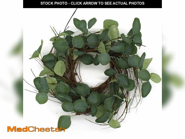 Lot 74-13623662 - CVHOMEDECO. Rustic Country Artificial Eucalyptus Leaves and Twig Wreath, Year Round Full Green Wreat...