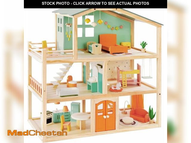 Lot 74-13709676 - Giant bean Large Pink Wooden Dollhouse with Furniture for Girls with Doorbell, Light,Elevator, 6 Roo...