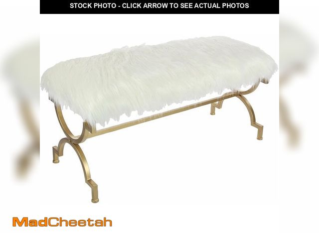 Lot 74-14304737 - Deco 79 Metal Home Bench Entryway Bench with White Faux Fur Top, 42" x 17" x 20", Gold - UNUSED
