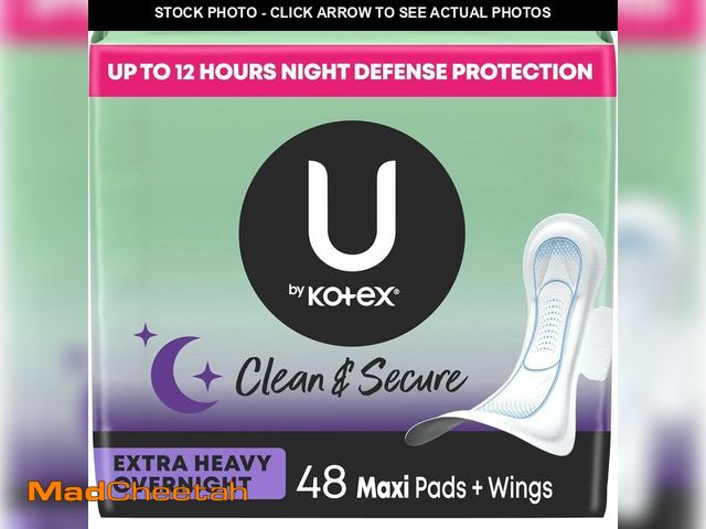 Lot 74-12544436 - U by Kotex Clean &amp; Secure Overnight Maxi Pads with Wings, Extra Heavy Absorbency, 48 Count (2 Pa...
