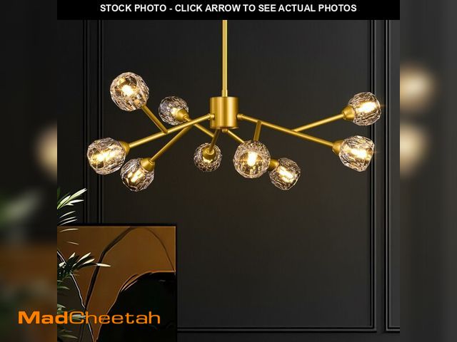 Lot 74-14422911 - 9-Light Sputnik Chandeliers, Gold Dining Room Light Fixture Over Table, Modern Crystal Chandelier, B...