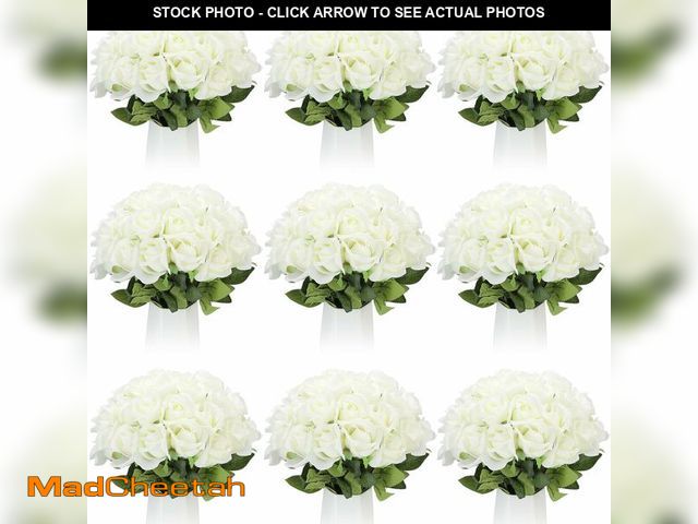Lot 74-12702170 - Jexine 100 Pieces Artificial Roses Flowers Bulk, Long Stem Realistic Fake Silk Roses Bouquet for Tab...