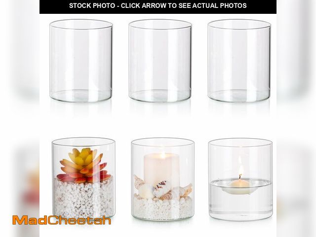 Lot 74-12701147 - Glasseam Hurricane Glass Candle Holder Set of 6, Cylinder Clear Candle Holders for Pillar Candles, M...