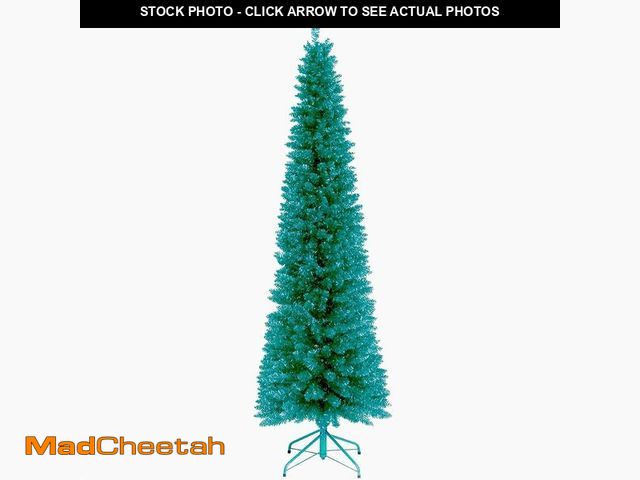 Lot 74-13041585 - National Tree Company Artificial Christmas Tree, Turquoise Tinsel, Includes Stand, 6 feet - UNUSED