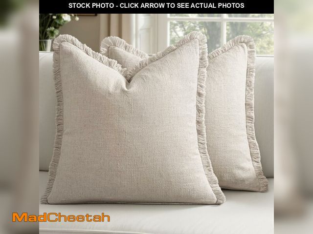 Lot 74-12718945 - Woaboy Set of 2 Decorative Linen Fringe Throw Pillow Covers Boho Farmhouse Euro Cushion Covers Accen...