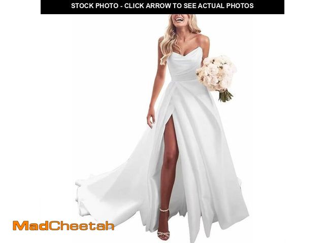 Lot 74-12454539 - homdor White Satin Wedding Dresses for Bride Plus Size Prom Dress Long Ball Gown A Line Formal Eveni...